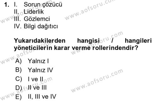 İşletme Fonksiyonları Dersi 2023 - 2024 Yılı (Vize) Ara Sınavı 1. Soru