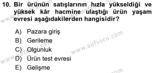 İşletme Fonksiyonları Dersi 2023 - 2024 Yılı (Vize) Ara Sınavı 10. Soru