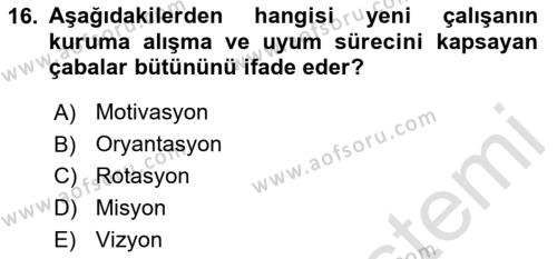 İşletme Fonksiyonları Dersi 2023 - 2024 Yılı (Vize) Ara Sınavı 16. Soru