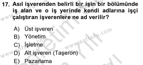 İşletme Fonksiyonları Dersi 2023 - 2024 Yılı (Vize) Ara Sınavı 17. Soru