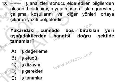 İşletme Fonksiyonları Dersi 2023 - 2024 Yılı (Vize) Ara Sınavı 18. Soru