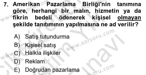 İşletme Fonksiyonları Dersi 2023 - 2024 Yılı (Vize) Ara Sınavı 7. Soru