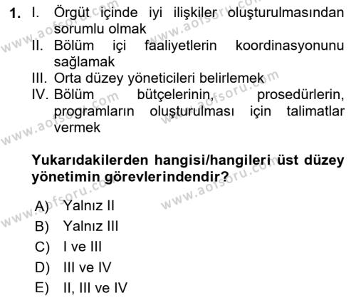 İşletme Fonksiyonları Dersi 2023 - 2024 Yılı (Final) Dönem Sonu Sınavı 1. Soru