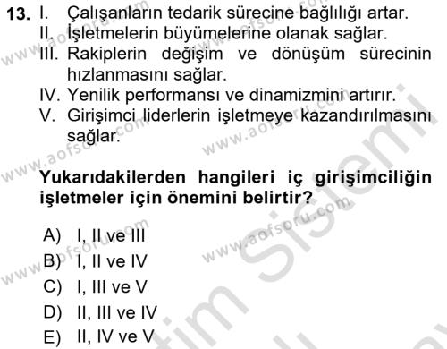 İşletme Fonksiyonları Dersi 2023 - 2024 Yılı (Final) Dönem Sonu Sınavı 13. Soru