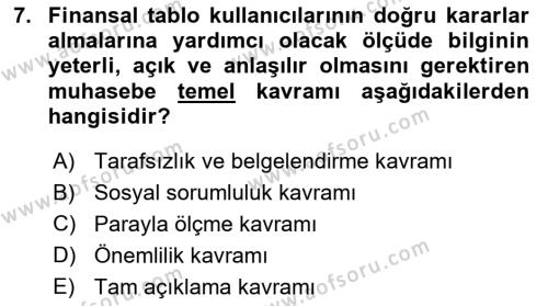 İşletme Fonksiyonları Dersi 2023 - 2024 Yılı (Final) Dönem Sonu Sınavı 7. Soru