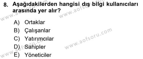 İşletme Fonksiyonları Dersi 2023 - 2024 Yılı (Final) Dönem Sonu Sınavı 8. Soru
