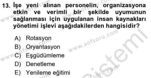 Genel İşletme Dersi 2019 - 2020 Yılı (Final) Dönem Sonu Sınavı 13. Soru