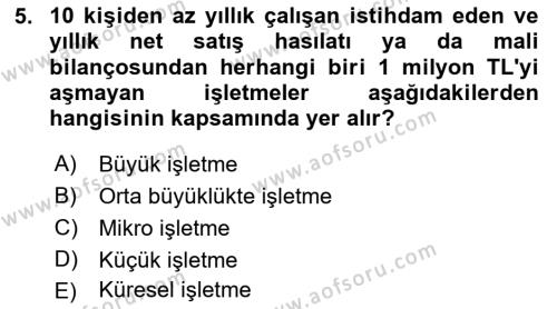 Genel İşletme Dersi 2021 - 2022 Yılı Yaz Okulu Sınavı 5. Soru