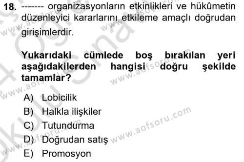 Genel İşletme Dersi 2023 - 2024 Yılı Yaz Okulu Sınavı 18. Soru