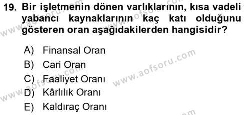 Genel İşletme Dersi 2023 - 2024 Yılı Yaz Okulu Sınavı 19. Soru