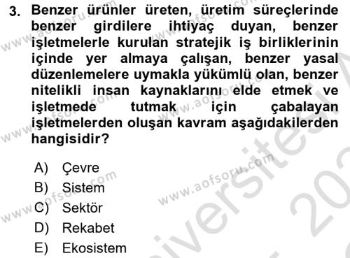 Genel İşletme Dersi 2023 - 2024 Yılı Yaz Okulu Sınavı 3. Soru