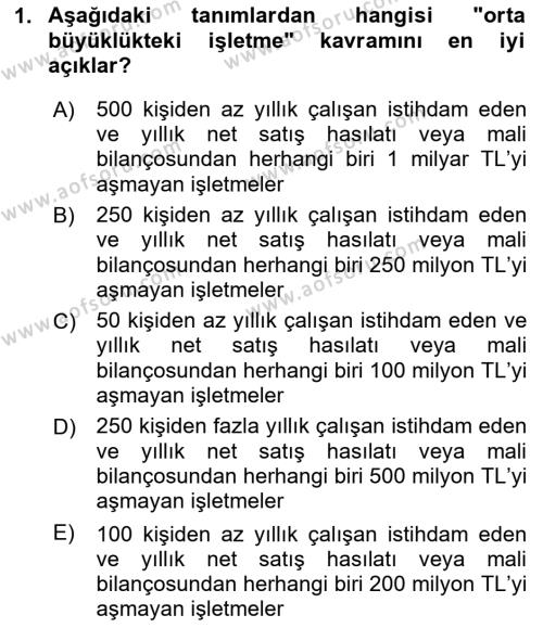 Genel İşletme Dersi 2024 - 2025 Yılı (Vize) Ara Sınavı 1. Soru