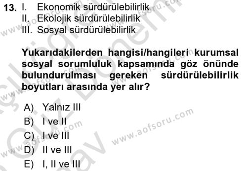 Genel İşletme Dersi 2024 - 2025 Yılı (Vize) Ara Sınavı 13. Soru