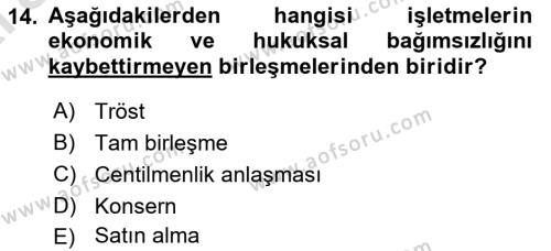 Genel İşletme Dersi 2024 - 2025 Yılı (Vize) Ara Sınavı 14. Soru