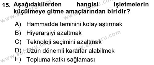 Genel İşletme Dersi 2024 - 2025 Yılı (Vize) Ara Sınavı 15. Soru