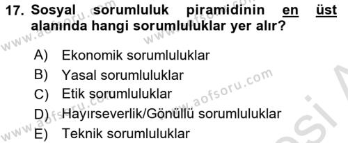 Genel İşletme Dersi 2024 - 2025 Yılı (Vize) Ara Sınavı 17. Soru