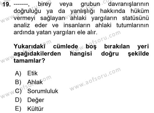 Genel İşletme Dersi 2024 - 2025 Yılı (Vize) Ara Sınavı 19. Soru