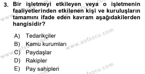 Genel İşletme Dersi 2024 - 2025 Yılı (Vize) Ara Sınavı 3. Soru