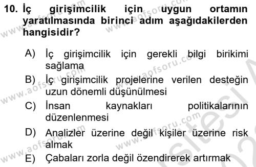 Girişimcilik Dersi 2021 - 2022 Yılı (Vize) Ara Sınavı 10. Soru