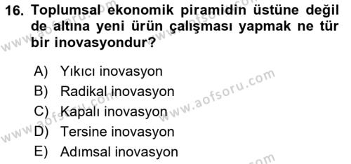 Girişimcilik Dersi 2021 - 2022 Yılı (Vize) Ara Sınavı 16. Soru