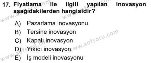 Girişimcilik Dersi 2021 - 2022 Yılı (Vize) Ara Sınavı 17. Soru