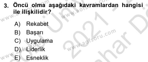 Girişimcilik Dersi 2021 - 2022 Yılı (Vize) Ara Sınavı 3. Soru