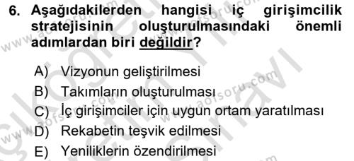 Girişimcilik Dersi 2021 - 2022 Yılı (Vize) Ara Sınavı 6. Soru