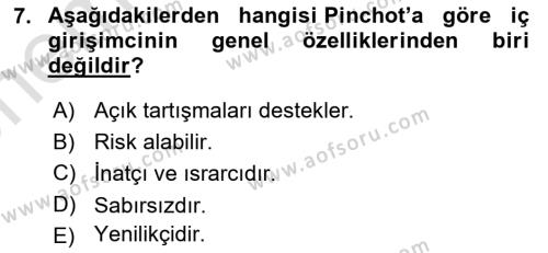 Girişimcilik Dersi 2021 - 2022 Yılı (Vize) Ara Sınavı 7. Soru