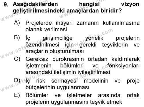 Girişimcilik Dersi 2021 - 2022 Yılı (Vize) Ara Sınavı 9. Soru