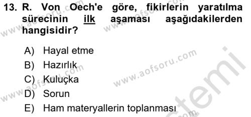 Girişimcilik Dersi 2023 - 2024 Yılı (Vize) Ara Sınavı 13. Soru