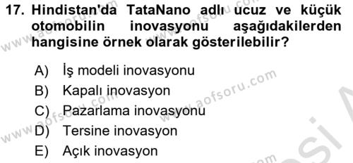 Girişimcilik Dersi 2023 - 2024 Yılı (Vize) Ara Sınavı 17. Soru