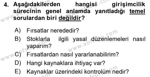 Girişimcilik Dersi 2023 - 2024 Yılı (Vize) Ara Sınavı 4. Soru