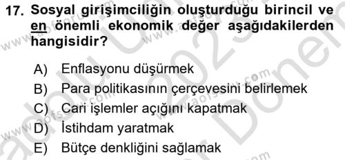 Girişimcilik Dersi 2023 - 2024 Yılı (Final) Dönem Sonu Sınavı 17. Soru