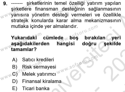 Girişimcilik Dersi 2023 - 2024 Yılı (Final) Dönem Sonu Sınavı 9. Soru