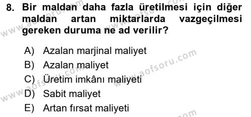 Ekonomik Analiz Dersi 2016 - 2017 Yılı (Vize) Ara Sınavı 8. Soru