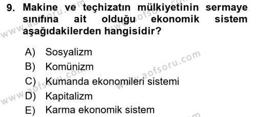 Ekonomik Analiz Dersi 2016 - 2017 Yılı (Vize) Ara Sınavı 9. Soru