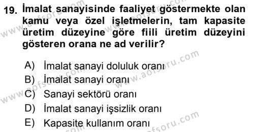 Ekonomik Analiz Dersi 2016 - 2017 Yılı (Final) Dönem Sonu Sınavı 19. Soru