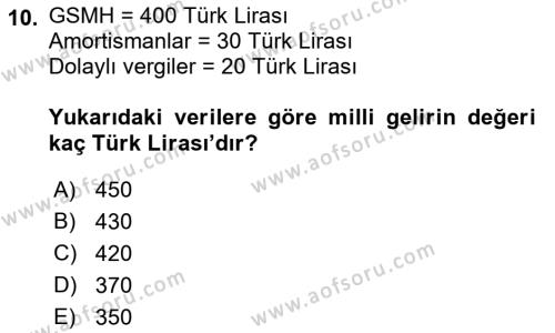 Ekonomik Analiz Dersi 2017 - 2018 Yılı (Vize) Ara Sınavı 10. Soru