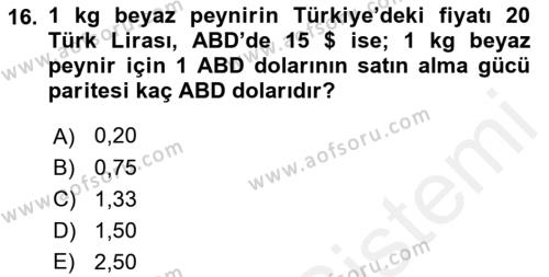 Ekonomik Analiz Dersi 2017 - 2018 Yılı (Vize) Ara Sınavı 16. Soru