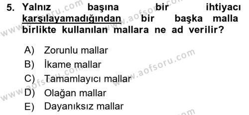 Ekonomik Analiz Dersi 2017 - 2018 Yılı (Vize) Ara Sınavı 5. Soru