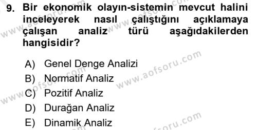 Ekonomik Analiz Dersi 2017 - 2018 Yılı (Vize) Ara Sınavı 9. Soru