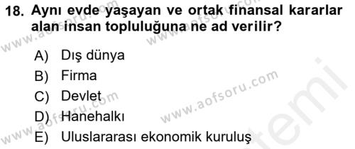 Ekonomik Analiz Dersi 2018 - 2019 Yılı (Vize) Ara Sınavı 18. Soru