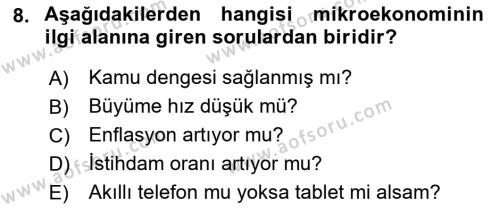 Ekonomik Analiz Dersi 2018 - 2019 Yılı (Vize) Ara Sınavı 8. Soru