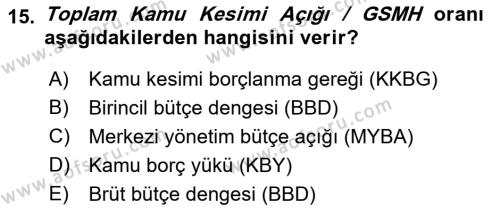 Ekonomik Analiz Dersi 2018 - 2019 Yılı (Final) Dönem Sonu Sınavı 15. Soru