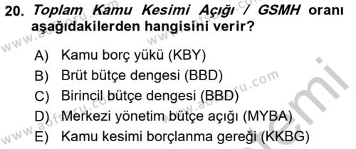 Ekonomik Analiz Dersi 2018 - 2019 Yılı Yaz Okulu Sınavı 20. Soru