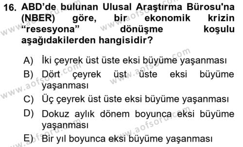 Ekonomik Analiz Dersi 2020 - 2021 Yılı Yaz Okulu Sınavı 16. Soru