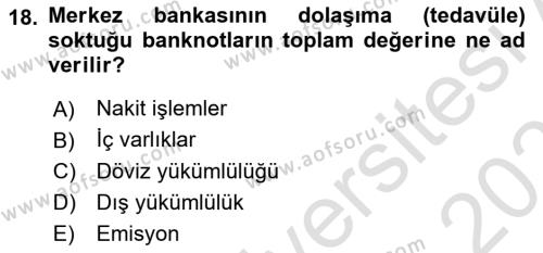 Ekonomik Analiz Dersi 2020 - 2021 Yılı Yaz Okulu Sınavı 18. Soru