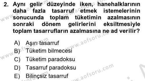 Ekonomik Analiz Dersi 2021 - 2022 Yılı (Final) Dönem Sonu Sınavı 2. Soru