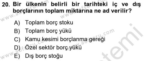 Ekonomik Analiz Dersi 2021 - 2022 Yılı (Final) Dönem Sonu Sınavı 20. Soru