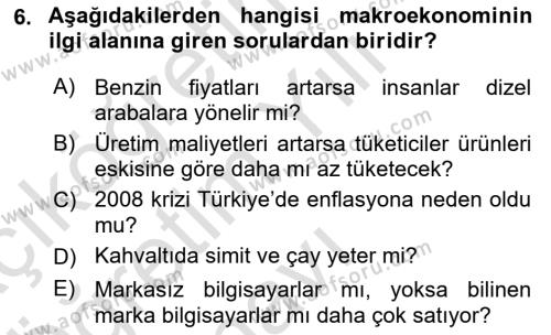 Ekonomik Analiz Dersi 2021 - 2022 Yılı Yaz Okulu Sınavı 6. Soru